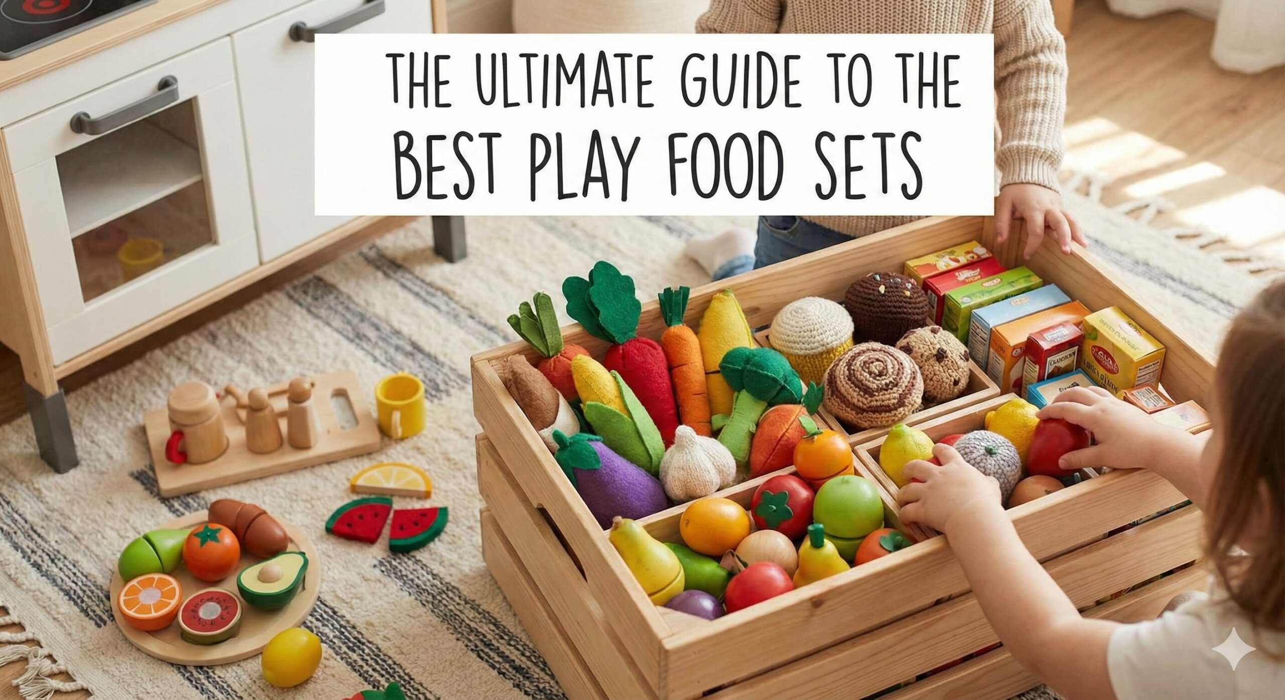 Toddler playing with wooden cutting fruit and vegetable toys